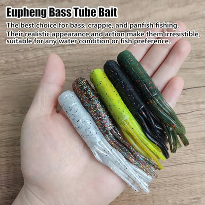 Eupheng Tube Baits for Bass Fishing, Soft Plastic Bait Worm Tube Jig Kit Tube Worms with Tube Jig Heads for Lake Trout Smallmouth Largemouth Bass - size: 3.5 Inch Tube Lure-20PCS