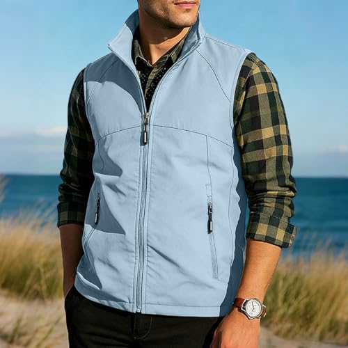 Fishing Vests for Men Lightweight Stand Collar Hiking Travel Vest - color: Light Blue, size: X-Small