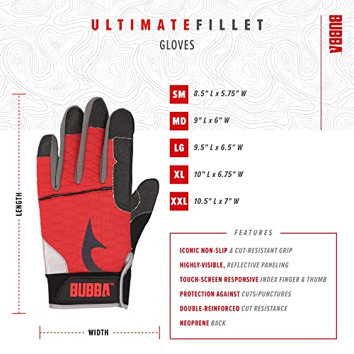 BUBBA Ultimate Fillet Gloves - Cut Resistant - Touch Screen Usability for Fishing, Angling, Boating & Outdoors - size: X-Large