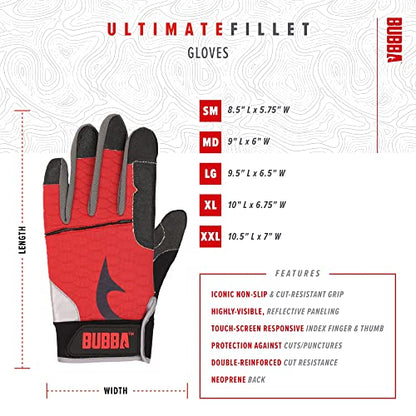 BUBBA Ultimate Fillet Gloves - Cut Resistant - Touch Screen Usability for Fishing, Angling, Boating & Outdoors - size: XX-Large