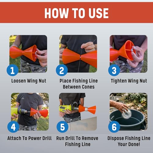 Fishing Line Stripper for Fishing Reels - Fast Fishing Line Remover | Compatible With Most Drills - Easy To Use Fishing Line Stripping Tool
