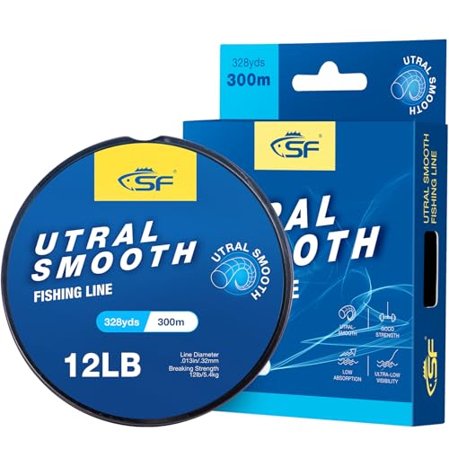SF Ultra Smooth Monofilament Mono Fishing Line with Spool Mono String Nylon Invisible Line Clear 2 4 6 8 10 12 14 17 20 20LB Fishing Wire Freshwater Saltwater - color: Clear-12LB/0.32MM