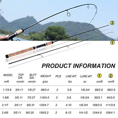 Sougayilang Fishing Rods Graphite Lightweight Ultra Light Trout Rods 2 Pieces Cork Handle Crappie Spinning Fishing Rod - color: Spinning8'0''-L-2pcs