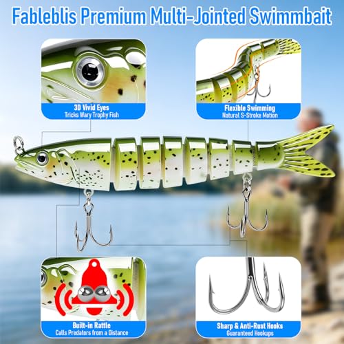 Slow Sinking Fishing Lures, 5Pcs Multi-Jointed Swim Baits for Freshwater & Saltwater, 7/8 Segmented Hard Lures, Heavy-Duty Fiber Jointed Glide Baits for Bass Musky Trout Crappie Pike
