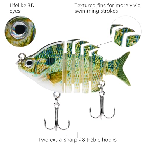 Bassdash SwimPanfish 0.34oz Hard Swimbaits Multi Jointed Topwater Trout Bass Fishing Crank Lure for Freshwater and Saltwater - color: Natural Bluegill