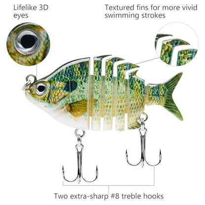 Bassdash SwimPanfish 0.34oz Hard Swimbaits Multi Jointed Topwater Trout Bass Fishing Crank Lure for Freshwater and Saltwater - color: Natural Bluegill