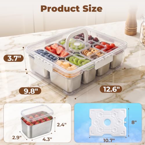Homelove Snackle Box Container with Ice-Pack, Snack Container Divided Serving Tray with 8-Compartment Snack Platter, Lid and Handle, Food Organizer for Outdoor Travel Party Beach Picnic - color: B