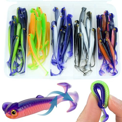 Paddle Tail Swimbaits,Soft Plastic Fishing Lures Swim Baits for Bass Fishing,30/50pcs with Box,Soft Plastic Swimbaits for Bass Trout Crappie Lures Kit for Saltwater Freshwater - color: F:2.36in/0.05oz-50pcs