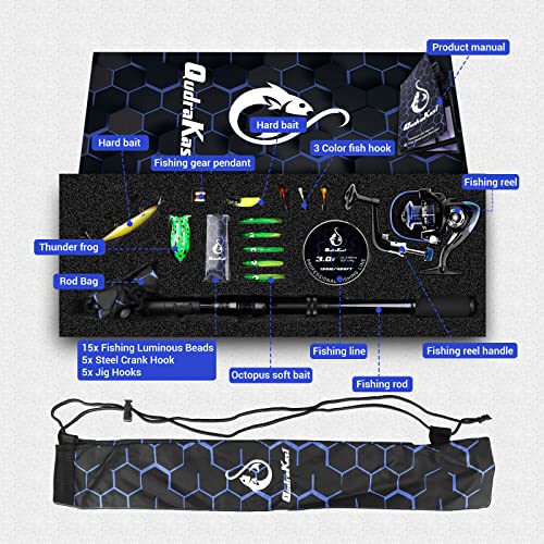 Fishing Rod and Reel Combos, Unique Design with X-Warping Painting, Carbon Fiber Telescopic Fishing Rod with Reel Combo Kit with Tackle Box, Best Gift for Fishing Beginner and Angler - color: Blue, size: 1.8 m 5.91 ft (Tackle Box)