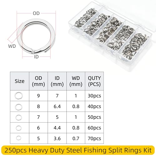 Fishing Split Rings Kit: 250pcs Heavy Duty Steel Fishing Lure Making Ring Fishing Hook Connector Tackle - color: Silver Split Mini Plier Set