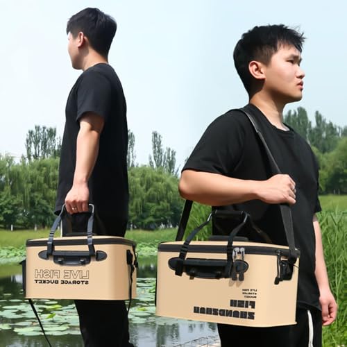 Collapsible Fishing Bucket 12L/22L/34L - Live Bait Container and Portable Bucket with Inflatable Hole, Collapsible Fish Transport Box for Camping, Fishing and Traveling (30CM-12L) - size: 30CM-12L