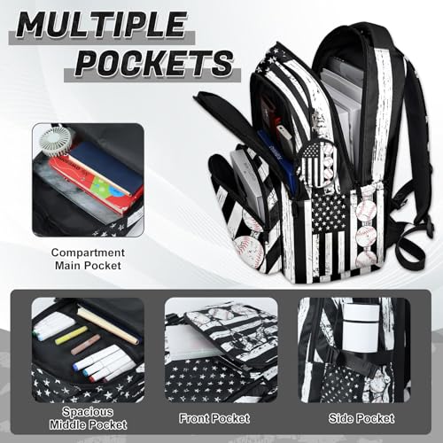 Baseball Backpack Set for Boys, Kids American Flag Backpack for School with Lunch Box and Pencil Case Coin Purse, School Bookbag for Boys - color: Baseball