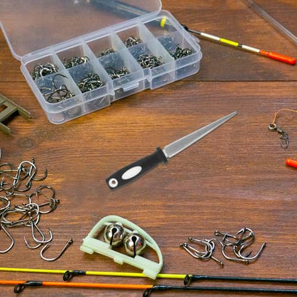 OSALADI Portable Fishhook Sharpening Tool with Chain, Multi-Functional Adamas Half-Round File for Fine Filing and Outdoor Use, Sturdy Black Fish Hook Sharpener