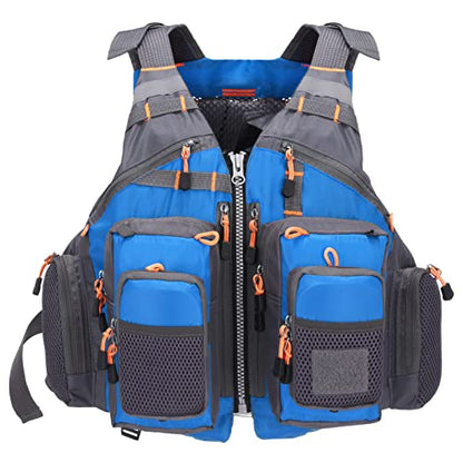 Lixada Fly Fishing Vest Fishing Jacket Breathable Polyester Mesh Design Fishing Vest - color: Blue