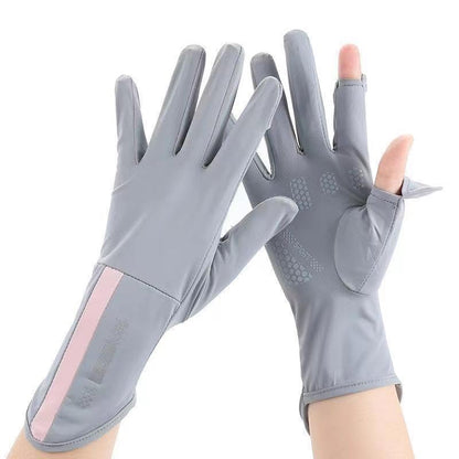 Sun Gloves for Women Men UV Protection UPF 50+, Extended-Cuff 2-Fingers-Flip Driving Gloves for Fishing, Running - color: Extended Grey
