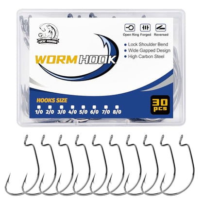 UCEC Fishing Hooks Offset Shank Worm Hooks Extra Wide Gap 2X Strong Carbon Steel Bait Jig for Bass Fishing Trout Catfish Saltwater Freshwater 1/0 2/0 3/0 4/0 5/0 30pcs/Box - size: 4/0 30pcs