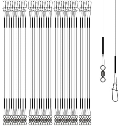 Stainless Steel Fishing Wire Leaders, Black Coated & Uncoated Options, Heavy Strength 31–100LB, 6–21in Multi Sizes with Rolling Swivels Snaps for Salt Fresh Water Shark Pike Barracuda - color: 35PCS-11.81in(70LB)