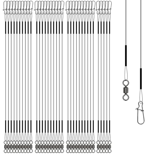 Stainless Steel Fishing Wire Leaders, Black Coated & Uncoated Options, Heavy Strength 31–100LB, 6–21in Multi Sizes with Rolling Swivels Snaps for Salt Fresh Water Shark Pike Barracuda - color: 35PCS-11.81in(70LB)