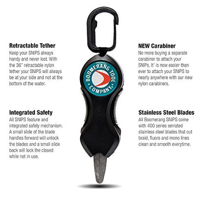 Boomerang Tool Company SNIP Fishing Line Cutters with Retractable Tether and Stainless Steel Blades that Cut Braid, Mono and Fluoro Lines Clean and Smooth! - style: Long Fly SNIP