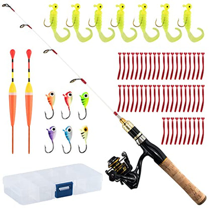 Dr.Fish Ice Fishing Rod and Reel Combo Ice Fishing Poles Gear Complete Kit Winter Spinning Pole and Reel Package Travel Jigs Lures Tackle