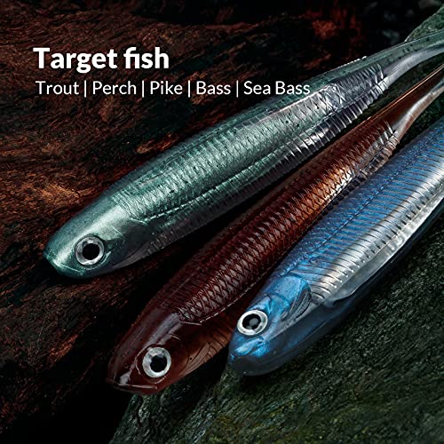 QualyQualy Soft Plastic Swimbait Paddle Tail Shad Lure Soft Bass Shad Bait Minnow Paddle Tail Swim Bait for Bass Trout Walleye Crappie - 2.75in, 3.14in, 3.94in, 5in - color: 5#, size: 3.14in - 6Pcs