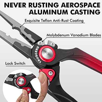 TRUSCEND Easy Use Lockable Fishing Pliers with Tungsten Carbide Cutter, Innovative Ergonomic Handy Handle, Saltwater Corrosion Resistant Teflon Coated Fishing Tool, Light Multi-Function Fishing Gear - color: D3-red