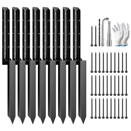 VIVOSUN 8 Pack Fence Post Repair Kit | Heavy-Duty Ground Spike with Gloves for Repairing Tilted or Broken Wood Posts