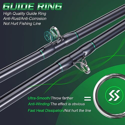Sougayilang Catfish & Saltwater Surf Combo – 2-Piece Medium Heavy Casting Rod with Conventional Reel, 6+1 Bearings, Aluminum Uplock Seat for Catfish, Salmon, Striper, Bluefish(7'/7'6''/8') - color: A-7'6''-500 left hand
