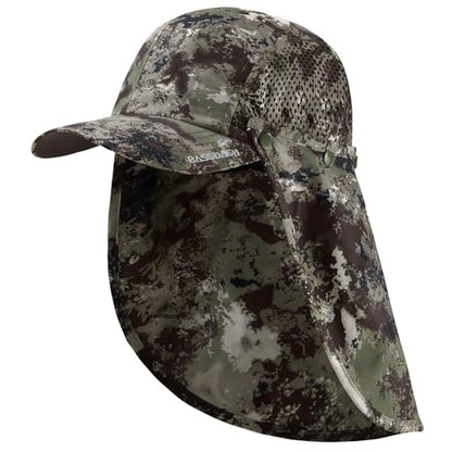 BASSDASH UPF 50+ Foldable Fishing Hat Baseball Cap with Removable Neck Flap Portable for Men Women Golf Hiking - color: Grunge Camo With Unfoldable Brim