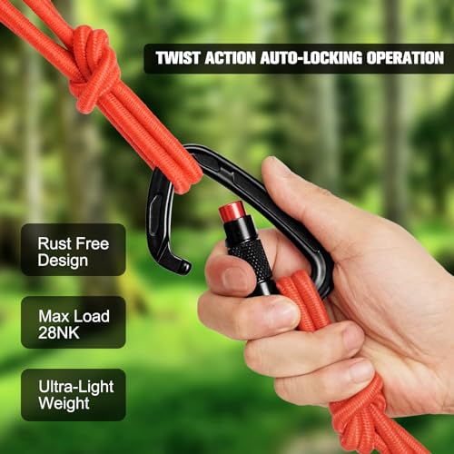 Oupeng sky Auto Locking Carabiner Clips - 28KN (6172lbs) Heavy Duty Caribeaners, Large Carabiner Clip for Keychains，Hammock，Camping, Gym, Hiking, Outdoor ，Dog Leash - color: 4 Black+Red