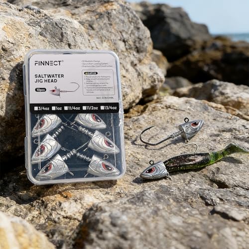 Saltwater Jig Heads 10 Pack, 3D Red Eyes with Bait Keeper & Belly Trailer Hole, 3/4oz to 1-3/4oz, 6/0 & 8/0 Hooks for Inshore Offshore Saltwater Fishing - size: Assorted Sizes - 10Pcs (2Pcs each size)