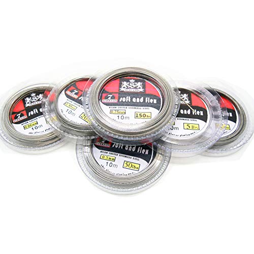 5LB-200LB 7 Strands Fishing Line Wire Leader Nylon Coated Stainless Steel Leader Wire with Crimps Sleeves