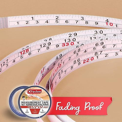XFasten Tape Measure with Adhesive Back, 0.5-Inch x 12-Feet (2-Pack) Left to Right Peel and Stick Measuring Ruler Tape for Workbench, Woodworking, Sewing; Sticky Self-Adhesive Metal Measuring Tape