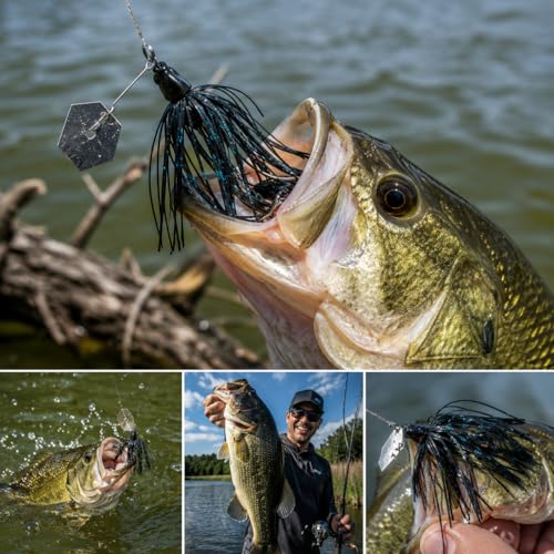 Bladed Jig Fishing Lures, Irresistible Vibrating Action, Sticky-Sharp Heavy-Wire Needle Point Hooks, 5Pcs 1/2 oz Multi-Color Kits with Storage Bag