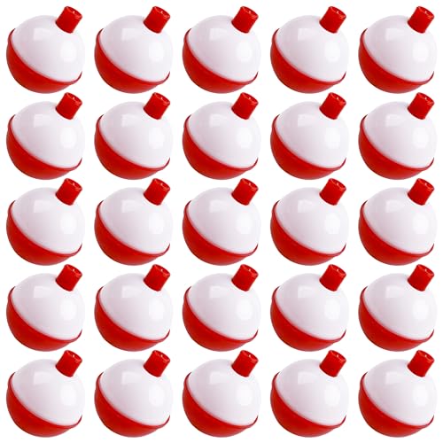 SILANON Fishing Bobbers Set Hard ABS Fishing Floats Bulk Snap on Round Bobbers for Fishing Push Button Fishing Bobbers Floats Assortment Red and White Buoy Floats 0.5-2.5inch - size: 0.75inch-10pcs