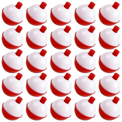 SILANON Fishing Bobbers Set Hard ABS Fishing Floats Bulk Snap on Round Bobbers for Fishing Push Button Fishing Bobbers Floats Assortment Red and White Buoy Floats 0.5-2.5inch - size: 1.25inch-25pcs