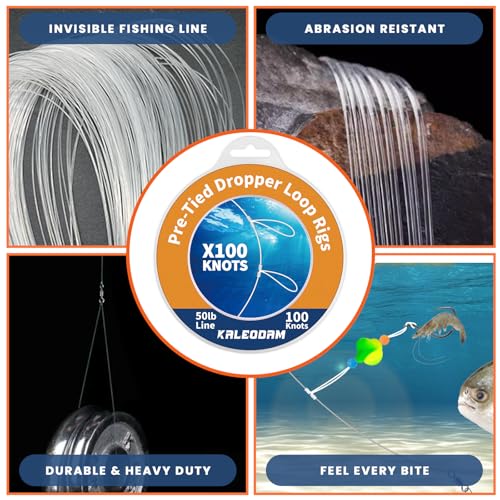 20lb-70lb 100knots Pre-Tied Dropper Loop Fishing Rig, 18" Spacing, 5.5" Loop Size, Ideal for Saltwater & Freshwater Fishing - size: 50LB-100knots