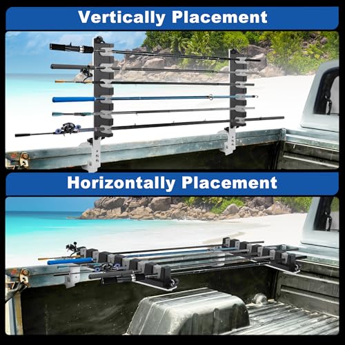 2X Aluminum Fishing Rod Holder for Truck Bed, Capacity, Stable C-Clamp Mount, Fishing Pole Storage Rack Holder for Truck Pickup Boat