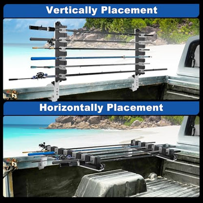 2X Aluminum Fishing Rod Holder for Truck Bed, Capacity, Stable C-Clamp Mount, Fishing Pole Storage Rack Holder for Truck Pickup Boat