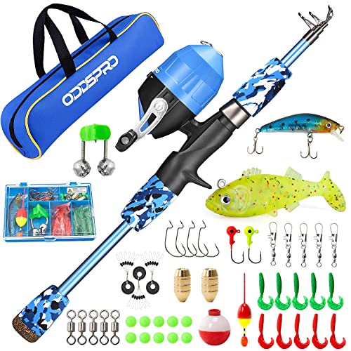 ODDSPRO Kids Fishing Pole - Portable Telescopic Kids Fishing Rod and Reel Combo Kit - with Spincast Fishing Reel Tackle Box for Girls, Youth - color: Blue, size: 4.92 ft