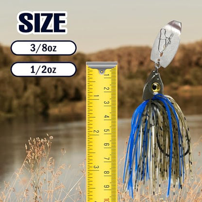 Reaction Tackle Tungsten Bladed Swim Jig Heads - Vibrating Chatter Jig with Silicone Skirt for Bass Walleye Pike (2-Pack) - color: Black/Blue, size: 1/2 Oz