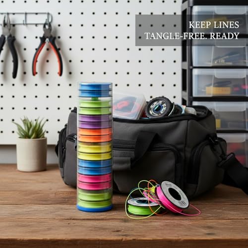 Fishing Line Spool Organizer Box, Durable PP Plastic Storage Case with Silicone Holders for Braid, Mono, and Fluoro Spools - size: 9.57 x 2.44 x 2.24 in