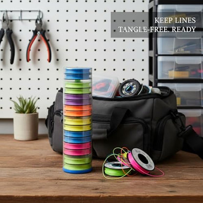 Fishing Line Spool Organizer Box, Durable PP Plastic Storage Case with Silicone Holders for Braid, Mono, and Fluoro Spools - size: 9.57 x 2.44 x 2.24 in