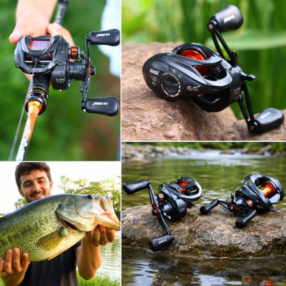 SOUGA DC Baitcaster Reel, Smart Digital Anti Backlash Baitcasting Reel, 7.5:1 High Speed, 8+1 Bearings, 18LB Max Drag, CNC Aluminum Spool, Line Out Alarm, Low Profile Fishing Reel for Bass & Beginners