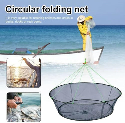 Portable Prawn Bait Crab Shrimp Net Drop Landing Fishing Pier Harbour Pond 40FT Folding Net for Keeping Fishes Minnows Lobsters Crab Basket Traps for Fishing Keeping Fishes Minnows Lobsters