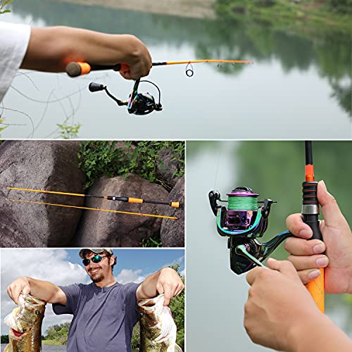 One Bass Fishing Pole 24 Ton Carbon Fiber Casting and Spinning Rods - Two Pieces, SuperPolymer Handle Fishing Rod for Bass Fishing -Orange-Spin-7'0"