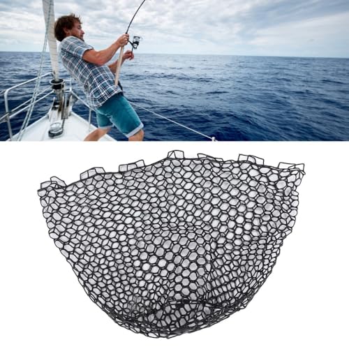 Landing Net Mesh, 55cm Deepened Soft Flexible Rubber Fishing Net Bag, Black Anti-Snag Landing Mesh for Freshwater, Saltwater and Fly Fishing Use