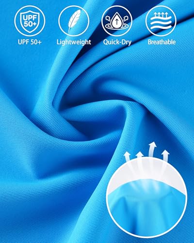Boys Hooded Fishing Shirt with Mask, Kids UPF 50+ Long Sleeve Rash Guard Hoodie, Sun Protection Beach Swim Shirts - color: Light Blue, size: Small