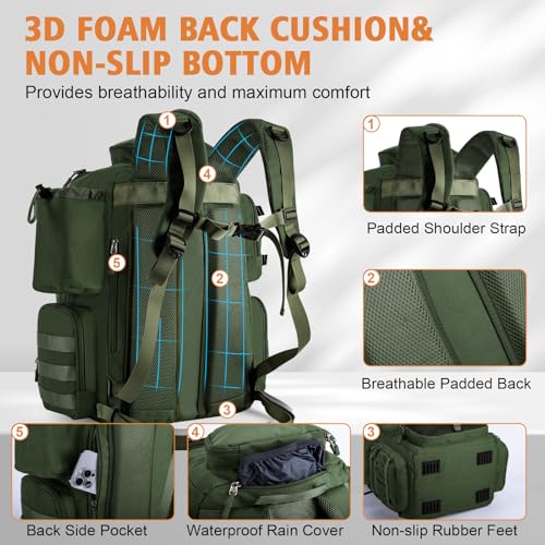 Goture Fishing Backpack with 4 Tackle Boxes,58L 900D Water-Resistant Tackle Backpack with Cooler,Rod Holders,8 Lure Pockets, Detachable Crossbody Bag,Gear Storage Large Fishing Bag for Camping Hiking - color: D1:green With 4 Tackle Boxes
