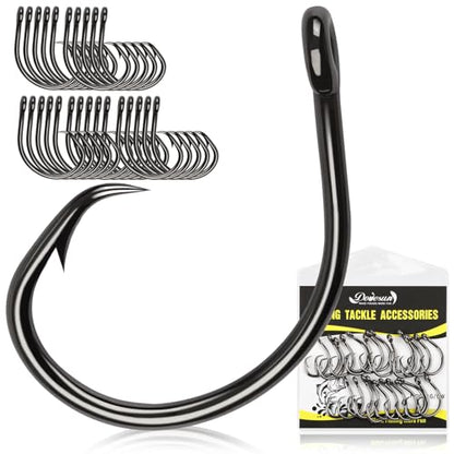 Dovesun Circle Hooks Saltwater 20-25pcs, 3X Strong Circle Fishing Hooks for Catfish in-line Catfish Hook for Striper, Mackerel, Bass, Tuna 3/0 4/0 5/0 6/0 7/0 8/0 9/0 10/0 12/0 - size: 6/0-25pcs